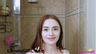 Cute teen brunette had a shower