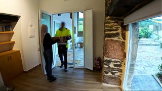 The delivery man comes home and I give him a surprise blowjob