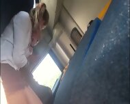 Flashing bugle for two hot teens in the bus_